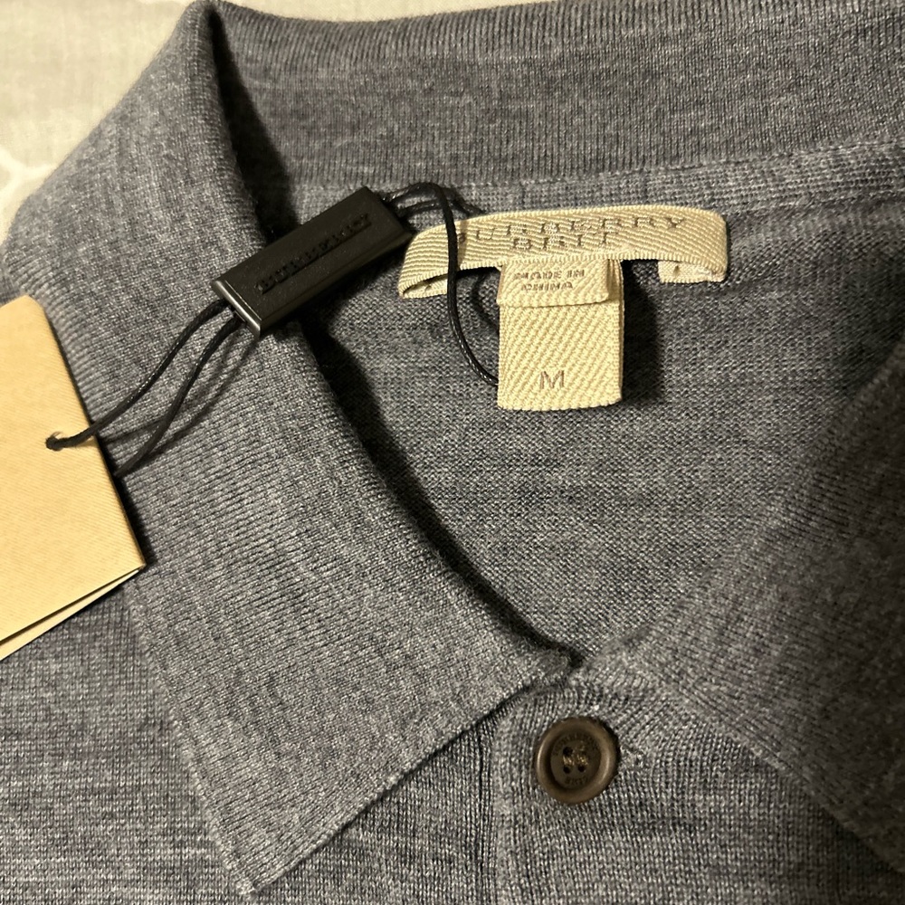 SOLD - BNWT Mens Burberry Merino Wool long sleeve polo - Picture 3 of 9